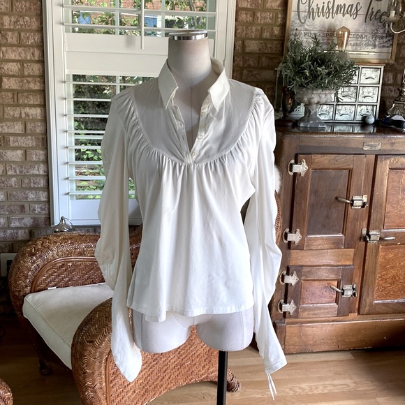 ANNE FONTAINE WHITE LONG SLEEVE TOP SHIRT BLOUSE 44 NEW 12 - Picture 1 of 11